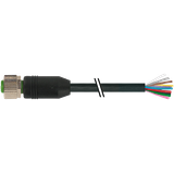 M12 female 0° A-cod. with cable PUR 12x0.14 bk UL/CSA+drag ch. 8m