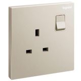 Galion - 1 gang British Standard switched single pole socket outlet - 13A - Champagne