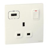 281134AMW Mallia Senses 1 gang single pole switched socket outlet - with USB A 15W charger