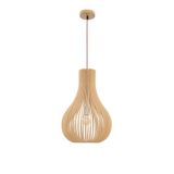 Natural Wood  Brown Fabric Cable  Solid Wood Canopy  LED E27 1x12 Watt 230 Volt  IP20 Bulb Excluded  D: 38 H1: 55 H2: 245 cm Adjustable Height