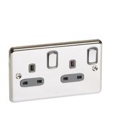 Synergy Authentic 2 gang switched single pole BS socket outlet 13A Polished Stainless steel