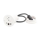 Incara Disq 80 2P+E Surface socket, USB Type-A+C charger, RJ45 category 6 FTP 0.5m Wieland cord - white Ø80mm