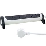 Power strip extension with rotating block of 4 2P+E Surface sockets, switch and cord length 1.5m - white and dark gray