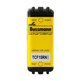 Eaton Bussmann series TCF fuse, Finger safe, 600 Vac/300 Vdc, 15A, 300 kAIC at 600 Vac, 100 kAIC at 300 Vdc, Non-Indicating, Time delay, inrush current withstand, Class CF, CUBEFuse, Glass filled PES
