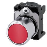 Pushbutton, compact, with extended stroke (12 mm), 22 mm, round, Metal, red, pushbutton, flat, momentary contact .... 3SU1250-0EB20-0AA0-Z Y10