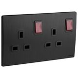 Mallia Senses - 2 gang BS switched socket outlet double pole - with LED - 13A - Brushed Black