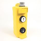 Allen-Bradley 800F-P251 Assembled Station, 2 Hole, Yellow Plastic (4/4X/13), Prewired with 4 Pin-Male Mini Quick Disconnect Connector, Includes - WhiteFlushUp Arrow  Push Button with 1 N.O. / 1 N.C. Contact Block