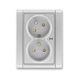 5583F-C02357 08 Double socket outlet with earthing pins, shuttered, with turned upper cavity, with surge protection ; 5583F-C02357 08