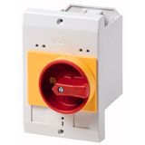 Insulated enclosure, E-PKZ0, H x W x D = 129 x 85 x 124 mm, flush mounted, rotary handle, red/yellow, IP55