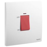 Mallia Senses - 1 gang 1 way double pole switch with red power indicator - 32A - Matt White