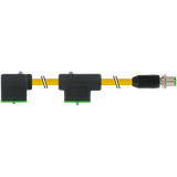 M12 male 0° A-cod./MSUD double valve A-18mm PUR 4x0.75 ye+dragch. 0.8m