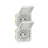 Double vertical pre-wired power socket Plexo std Franco-Belgian 16A 250V - Complete surface mounted - white - IP55 - IK08