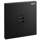 Galion - 1 gang double USB 2,4A type-A USB chargers - Matt Black