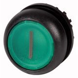 Illuminated pushbutton actuator, RMQ-Titan, Flush, momentary, green, inscribed, Bezel: black