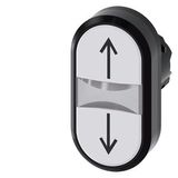 Illuminated twin pushbutton, 22 mm, round, plastic, white: arrow pointing up, white: arrow pointing down, pushbuttons, flat, Z=50-unit packaging