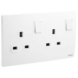 Mallia Senses - 2 gang BS switched socket outlet double pole - 13A - Matt White