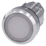 Illuminated pushbutton, 22 mm, round, metal, shiny, white, pushbutton, flat, ...