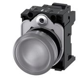 Indicator lights, 22 mm, round, metal, shiny, clear, lens, smooth, with holder, LED module with integrated  3SU1153-6AA70-3AA0-Z Y13