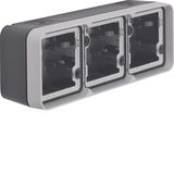 Surface-mounted lower casing 3gang hor., w. frame and cable entries W.