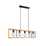 Agra pendant 5-pc E27 matt black/wood