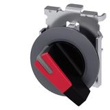 Selector switch, illuminable, 30 mm, round, Metal, matte, red, selector switch, long, front ring for flush installation, 2 switch positions  3SU1062-2EF20-0AA0-Z Y10