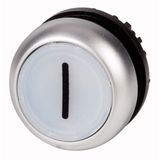 Illuminated pushbutton actuator, RMQ-Titan, Flush, momentary, White, inscribed 1, Bezel: titanium