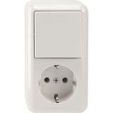 Combination SCHUKO socket/off/changeover switch, 1-pole, polar white, surface-mounted