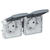 Socket outlet prewired Plexo IP 55-German std-2x2P+E horizontal-modular-grey