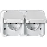 SCHUKO double socket, arranged horizontally with contact protection, polar white, AQUASTAR