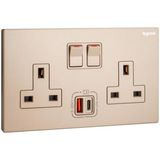 Galion - 2 gangs single pole switched socket outlets - with USB A+C 27W charger - Rose Gold