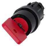 3SU1000-4FF01-0AA0-Z Y19 Key-operated switch O.M.R, 22 mm, round, plastic, lock number 73037, red, with 2 keys, 2 switch positions O-I, latching, actuating angle 90°, 10:30h/13:30h,