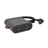 Incara Link'On mobile multi-socket extension equipped with 6 2P+E sockets in black finish with 2.5m cord and 2P+E plug