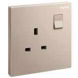 Galion - 1 gang British Standard switched single pole socket outlet with power indicator - 13A - Rose Gold