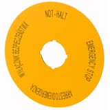 Label, emergency stop, D=90mm, yellow, PL, EN, DE, IT