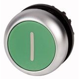 Pushbutton, RMQ-Titan, Flat, momentary, green, inscribed, Bezel: titanium