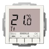 UP-Thermostat als Raumregler, RAL9010 glänzend 55x55, AC 230V, 1Wechsler, Heizen 5(2) A, Kühlen 1(1) A, Hinterleuchtung weiss