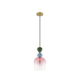 Sandy Gold Metal  Glossy Dark Green, Blue Grey   & Pink Glass  LED E14 1x5 Watt 230 Volt  IP20 Bulb Excluded  D: 15.7 H1: 31.4 H2: 185.5 cm Adjustable height