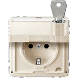 SCHUKO socket, hinged lid, label, lockable, various closures, BRS, plug-in terminals, white, AQUADESIGN