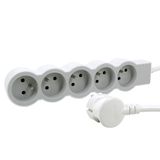 Extra-flat power strip extension equipped with 5 2P+E 16A 3680W sockets with 1.5m cord length - white and light gray