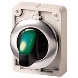 Illuminated selector switch actuator, RMQ-Titan, with thumb-grip, momentary, 2 positions, green, Front ring stainless steel