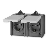 5518-3069 S Double socket outlet with earthing contacts, with hinged lids, for multiple mounting