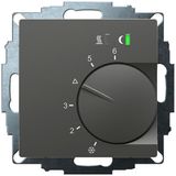 UP room controller, anthracite 55x55, 5-30C, AC 230V, triac output, switchable 5 actuators each 3W, change-over input, TA 3.5K, LED displays