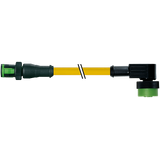 MQ12 male 0° / MQ12 female 90° A-cod. PUR 4x0.34 ye UL/CSA+drag ch. 2m