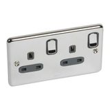 Synergy Authentic 2 Gang 13A Double Pole Switched Socket Outlet Polished Stainless Steel