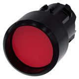 Pushbutton, 22 mm, round, plastic, red, Front ring, raised momentary contact type, with laser labeling, Reverse always upper case at the beginning of