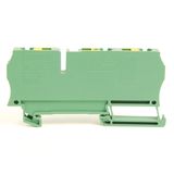 Allen-Bradley, 1492-LG4Q, Spring Clamp Terminal Block, One-Circuit Feed-Through Ground Block, 4 mm (# 22 AWG - # 10 AWG) or 2.5 mm (# 22 AWG - # 12 AWG), 2 Connection points on each side, Green / Yellow Stripe (Standard),