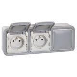 Double power socket + complete exposed Plexo shutter - Gray