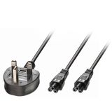 2.5m UK 3 Pin to 2x C5 Mains Cable UK 3 Pin Plug to 2x IEC C5 Connector