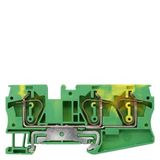 Terminal, spring-loaded terminal, 3 clamping points, PE/PEN terminal, 6 mm², green-yellow