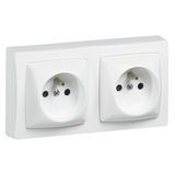 Double socket outlet with pre-wired earth Surface-mounted switchgear - White